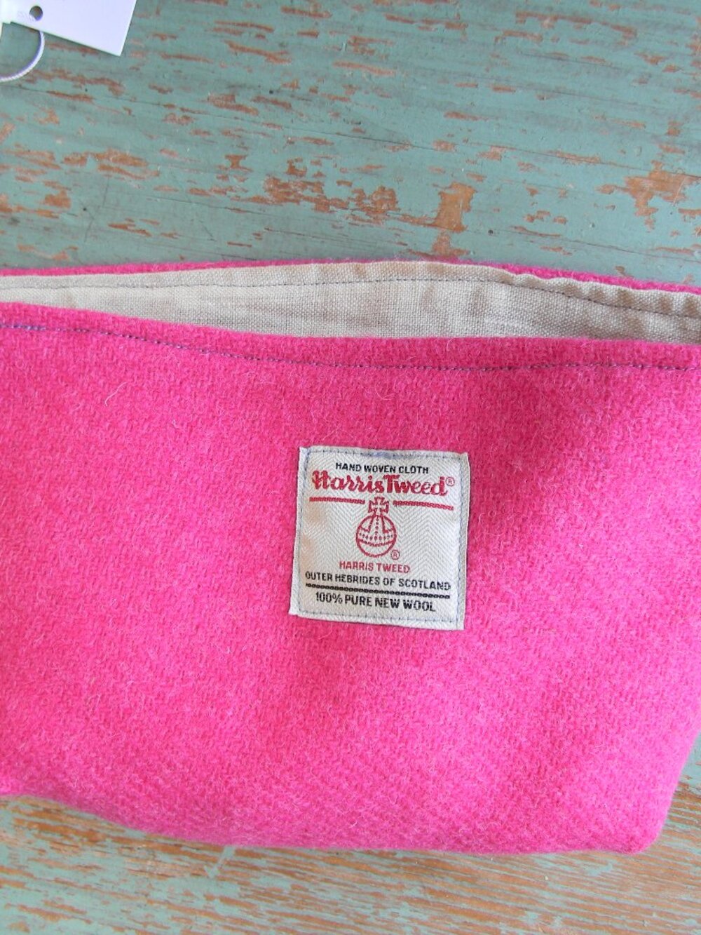 NWT HARRIS TWEED WOOL PINK SMALL POUCH BAG LINER MADE IN SCOTLAND